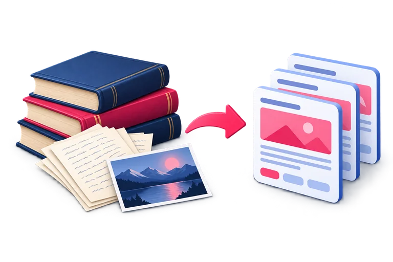 Bücher, Dokumente und Bilder werden in digitale Inhaltsbausteine überführt.